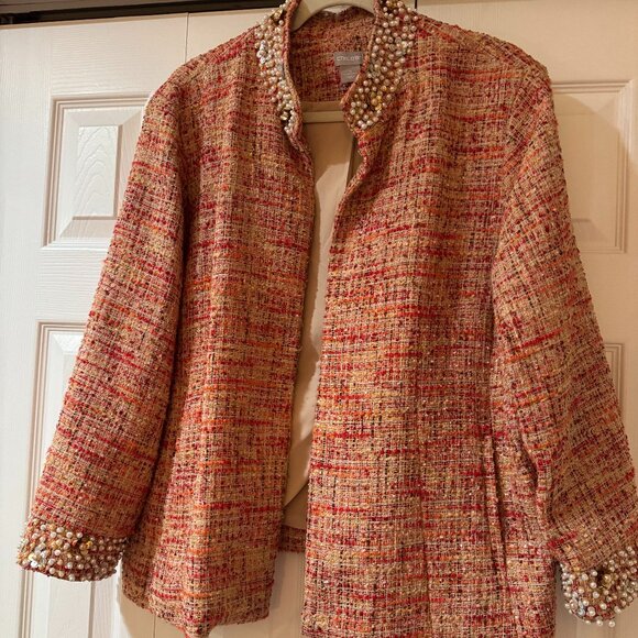 Chico’s Tweed Jacket with Pearl & Sequin Trim – Size 4 (20/22/XL) - Picture 1 of 16